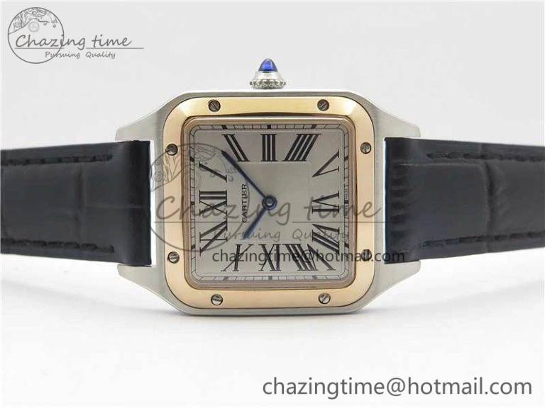 Santos 27.5mm SS RG XF 1:1 Best Edition Silver Dial on Black Croco Strap Ronda Quartz