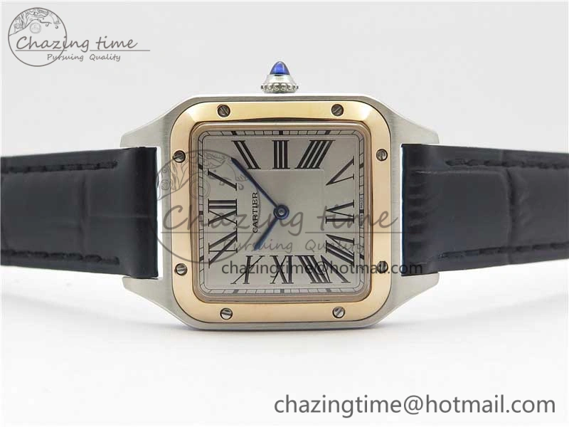 Santos 27.5mm SS RG XF 1:1 Best Edition Silver Dial on Black Croco Strap Ronda Quartz