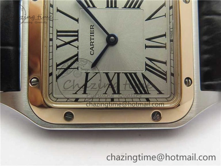 Santos 27.5mm SS RG XF 1:1 Best Edition Silver Dial on Black Croco Strap Ronda Quartz