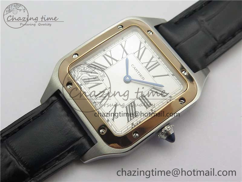 Santos 27.5mm SS RG XF 1:1 Best Edition Silver Dial on Black Croco Strap Ronda Quartz