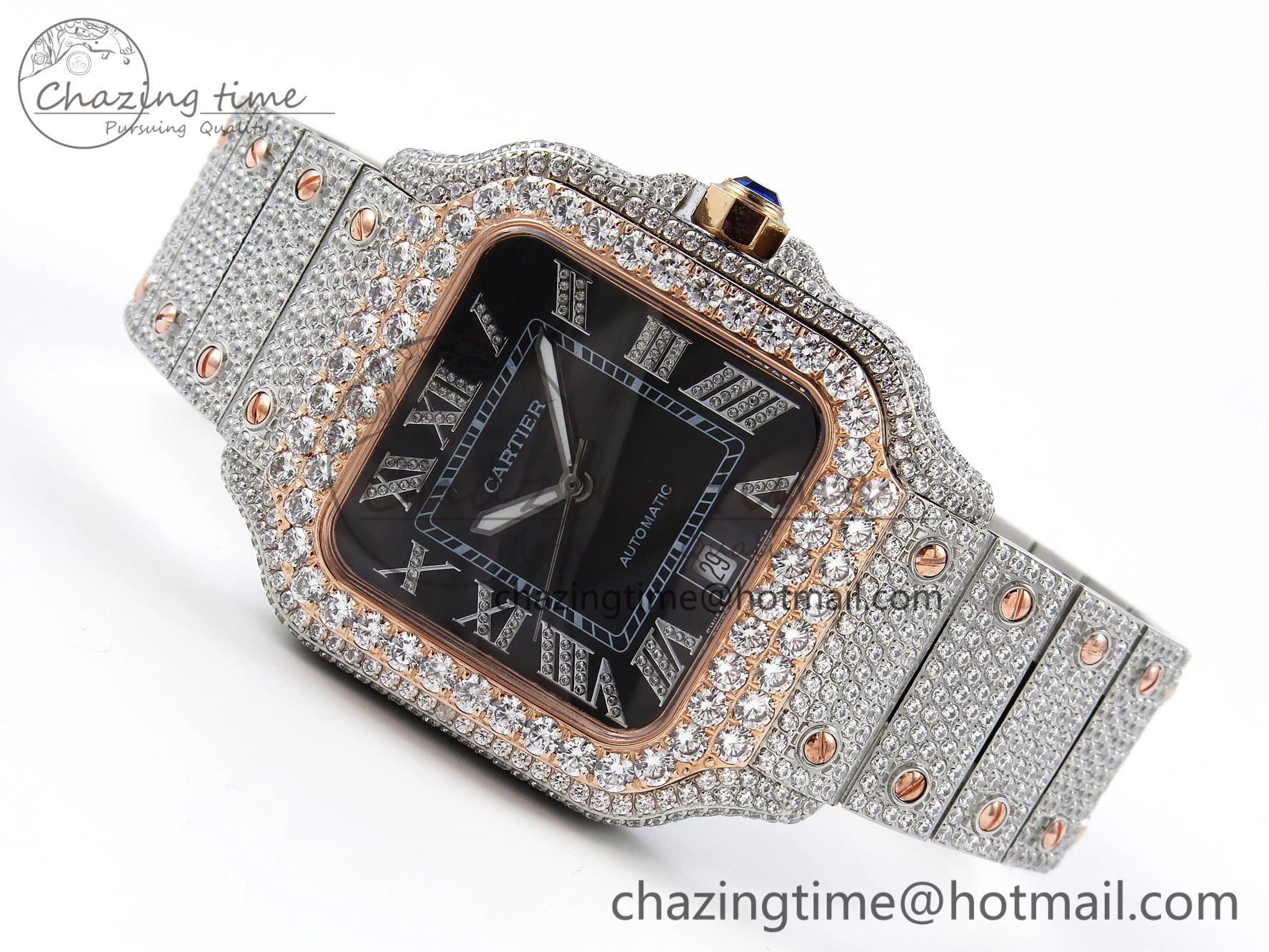 Santos De 40mm TWF 1:1 Best Edition Black Dial 904L SS RG Case and Bracelet A2824
