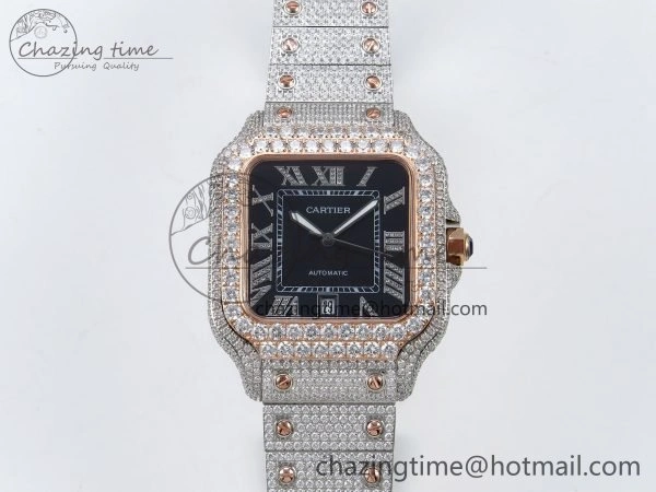 Santos De 40mm TWF 1:1 Best Edition Black Dial 904L SS RG Case and Bracelet A2824