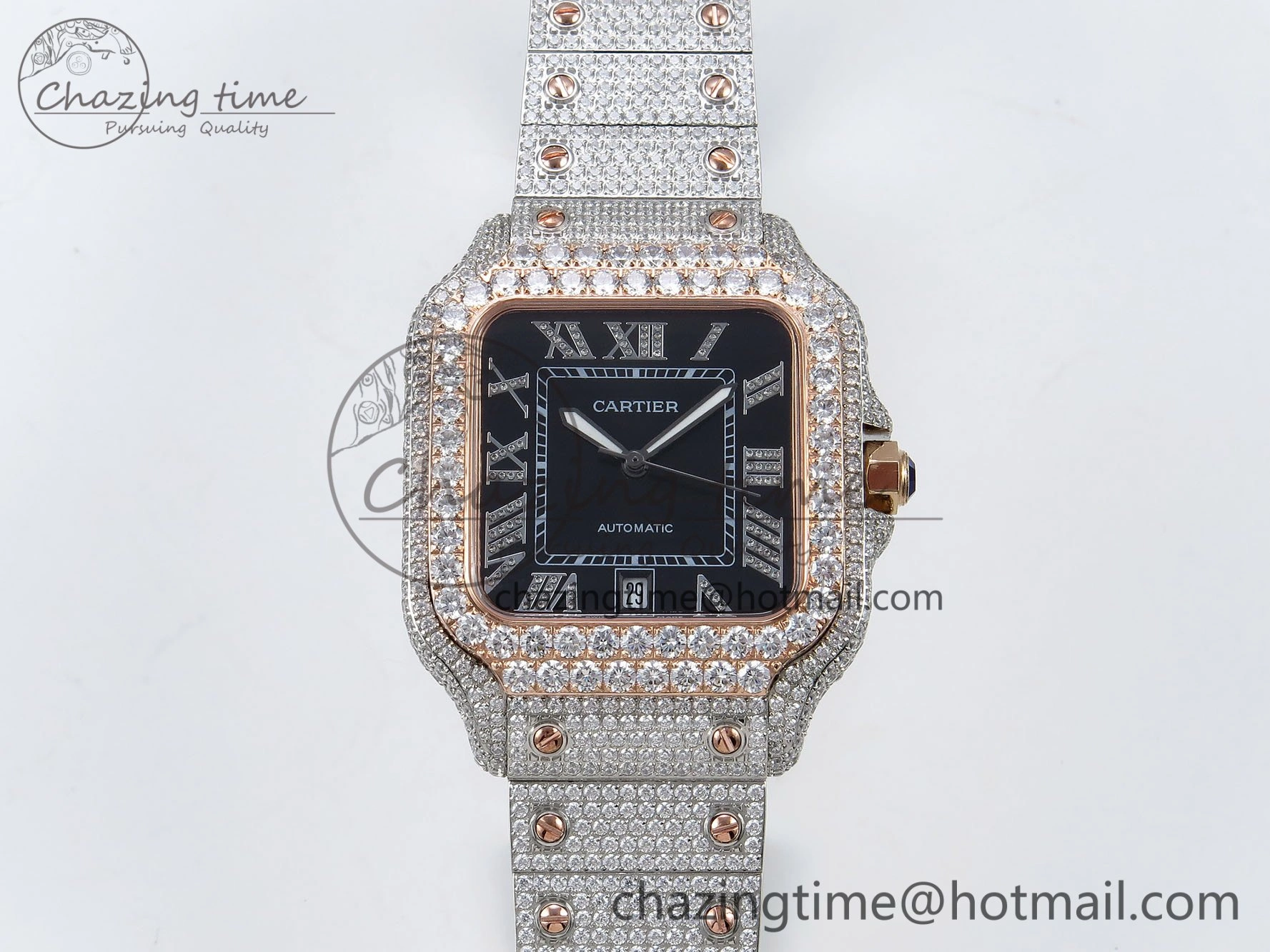 Santos De 40mm TWF 1:1 Best Edition Black Dial 904L SS RG Case and Bracelet A2824