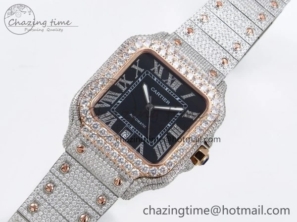 Santos De 40mm TWF 1:1 Best Edition Black Dial 904L SS RG Case and Bracelet A2824