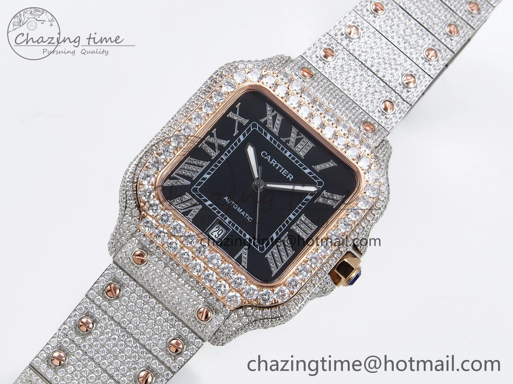 Santos De 40mm TWF 1:1 Best Edition Black Dial 904L SS RG Case and Bracelet A2824