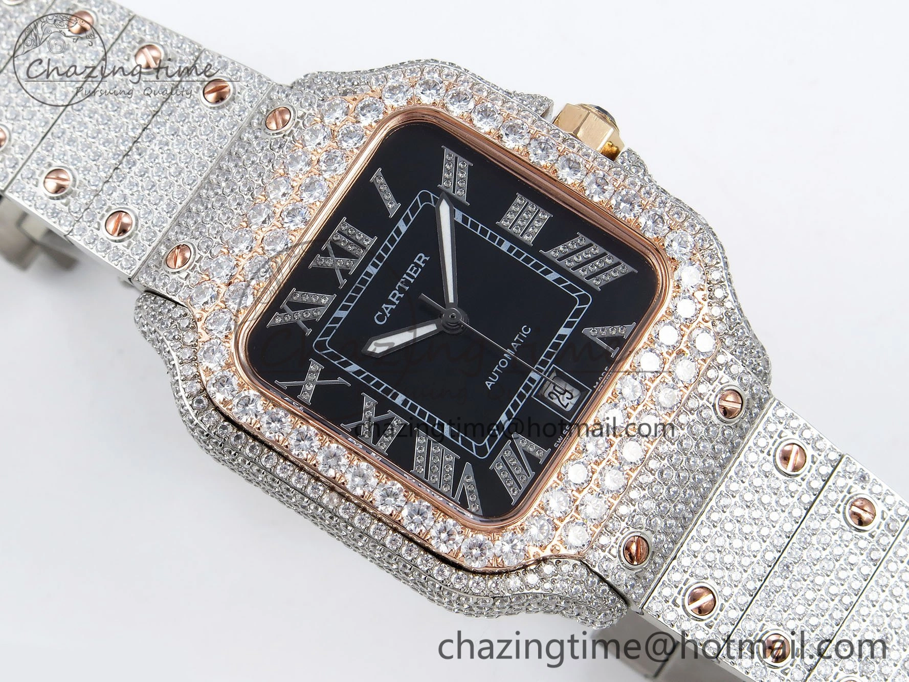 Santos De 40mm TWF 1:1 Best Edition Black Dial 904L SS RG Case and Bracelet A2824