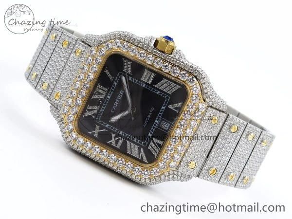 Santos De 40mm TWF 1:1 Best Edition Black Dial 904L SS YG Case and Bracelet A2824