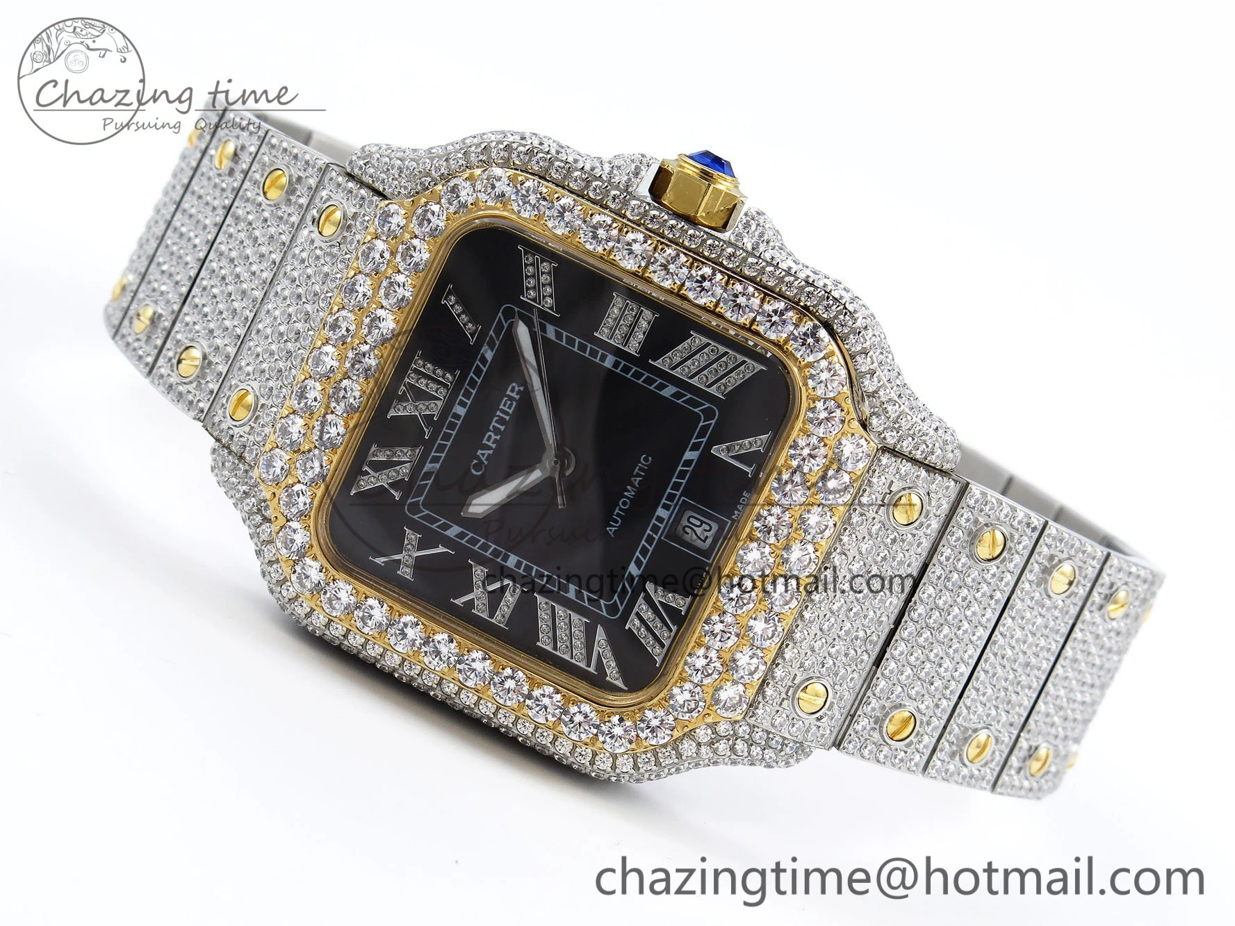 Santos De 40mm TWF 1:1 Best Edition Black Dial 904L SS YG Case and Bracelet A2824