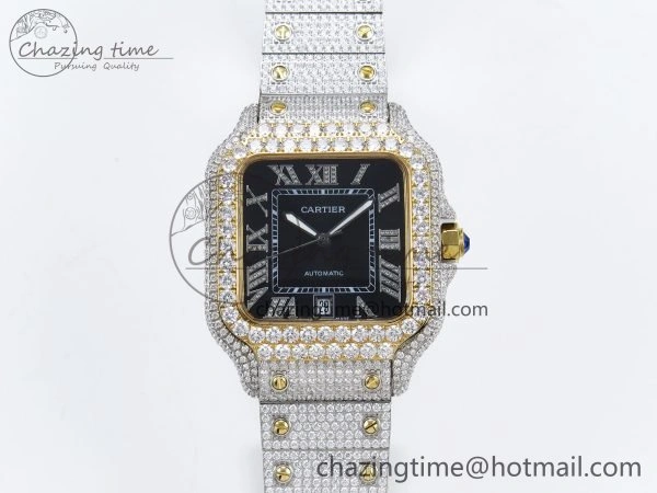 Santos De 40mm TWF 1:1 Best Edition Black Dial 904L SS YG Case and Bracelet A2824