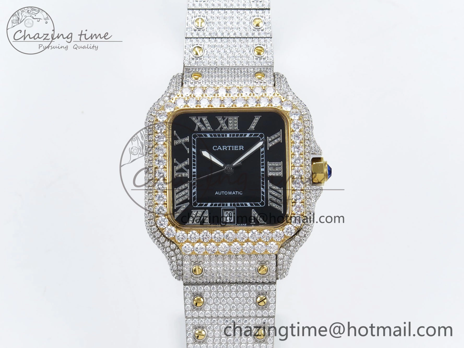 Santos De 40mm TWF 1:1 Best Edition Black Dial 904L SS YG Case and Bracelet A2824