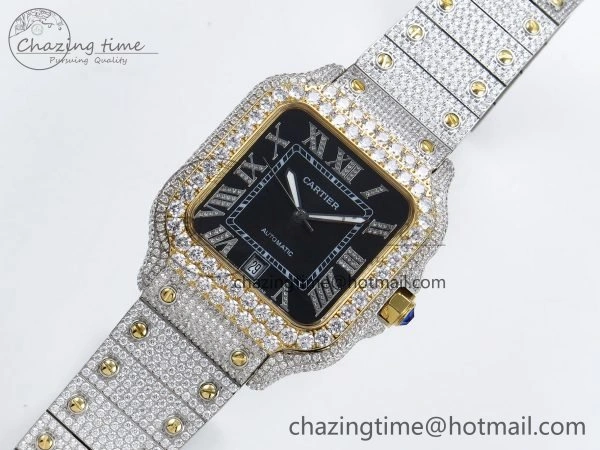 Santos De 40mm TWF 1:1 Best Edition Black Dial 904L SS YG Case and Bracelet A2824