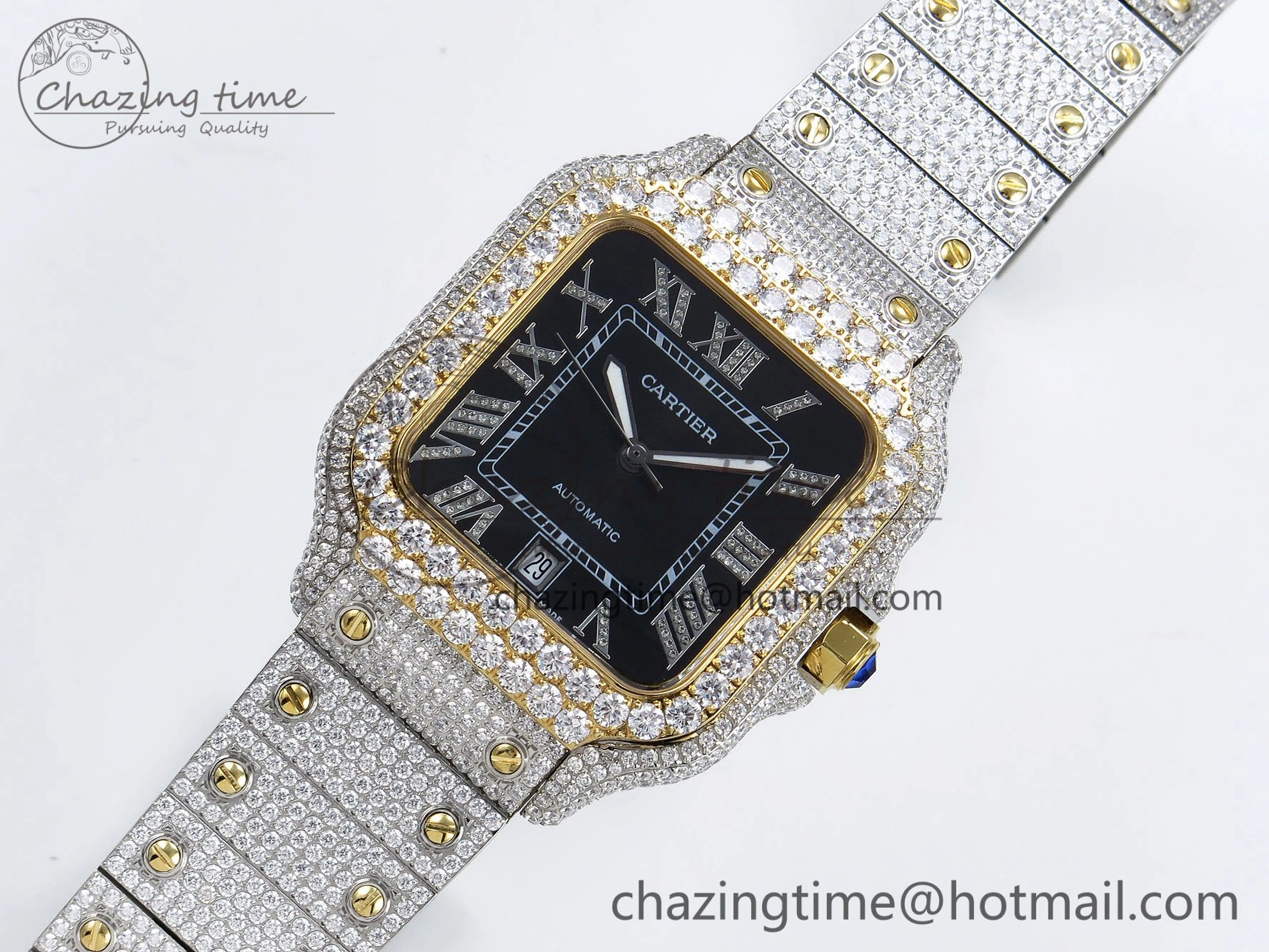 Santos De 40mm TWF 1:1 Best Edition Black Dial 904L SS YG Case and Bracelet A2824
