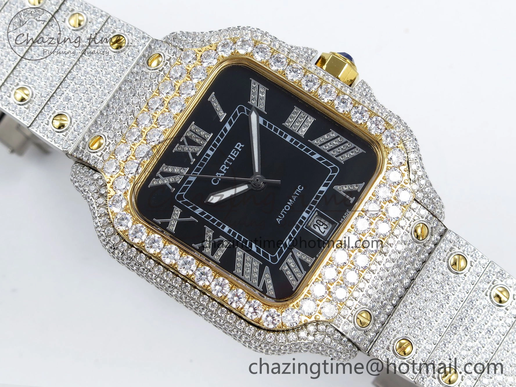 Santos De 40mm TWF 1:1 Best Edition Black Dial 904L SS YG Case and Bracelet A2824