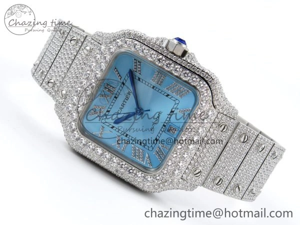 Santos De 40mm TWF 1:1 Best Edition Blue Dial 904L SS Case and Bracelet A2824