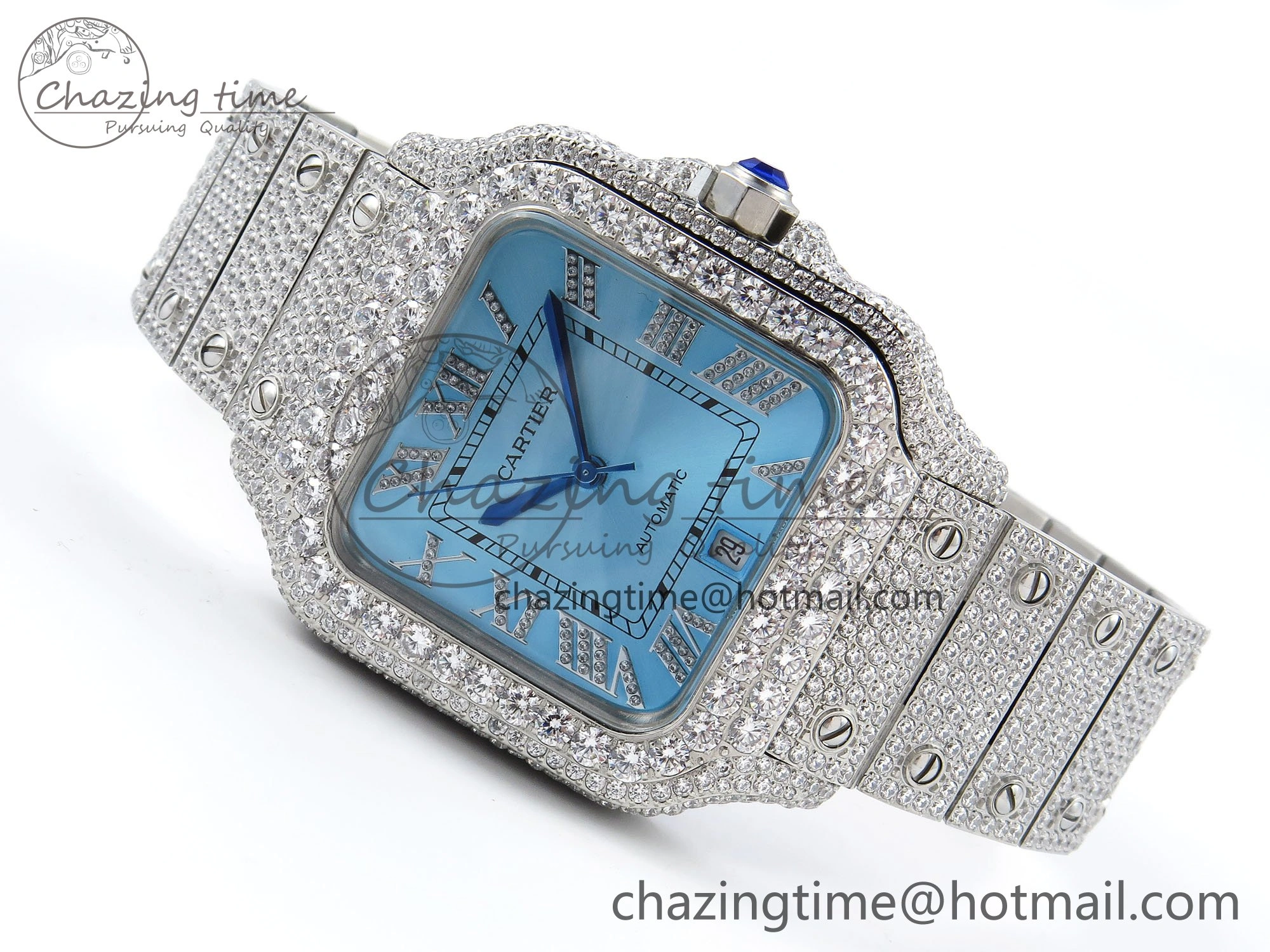 Santos De 40mm TWF 1:1 Best Edition Blue Dial 904L SS Case and Bracelet A2824