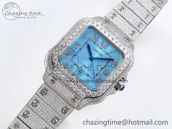 Santos De 40mm TWF 1:1 Best Edition Blue Dial 904L SS Case and Bracelet A2824