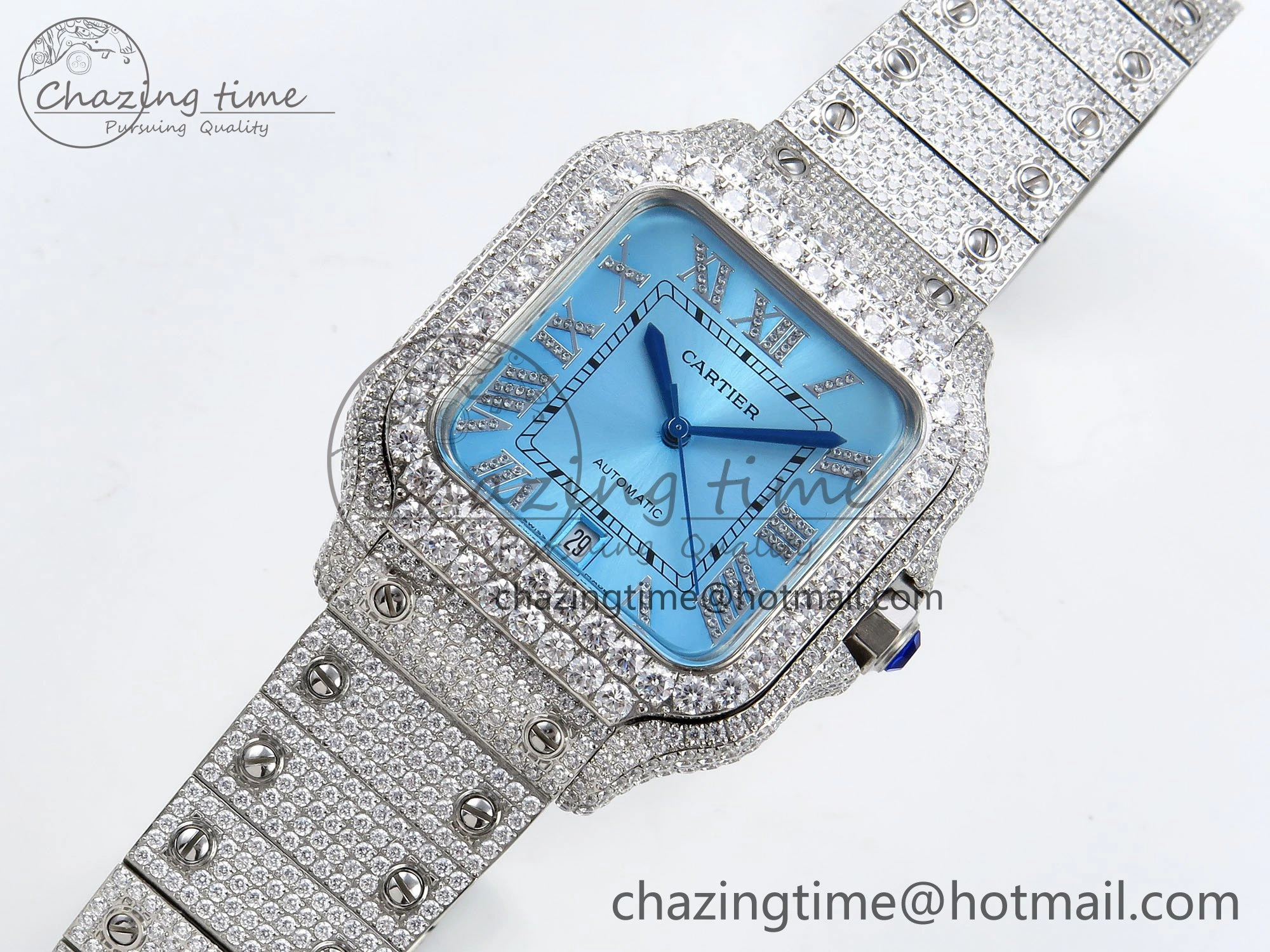 Santos De 40mm TWF 1:1 Best Edition Blue Dial 904L SS Case and Bracelet A2824