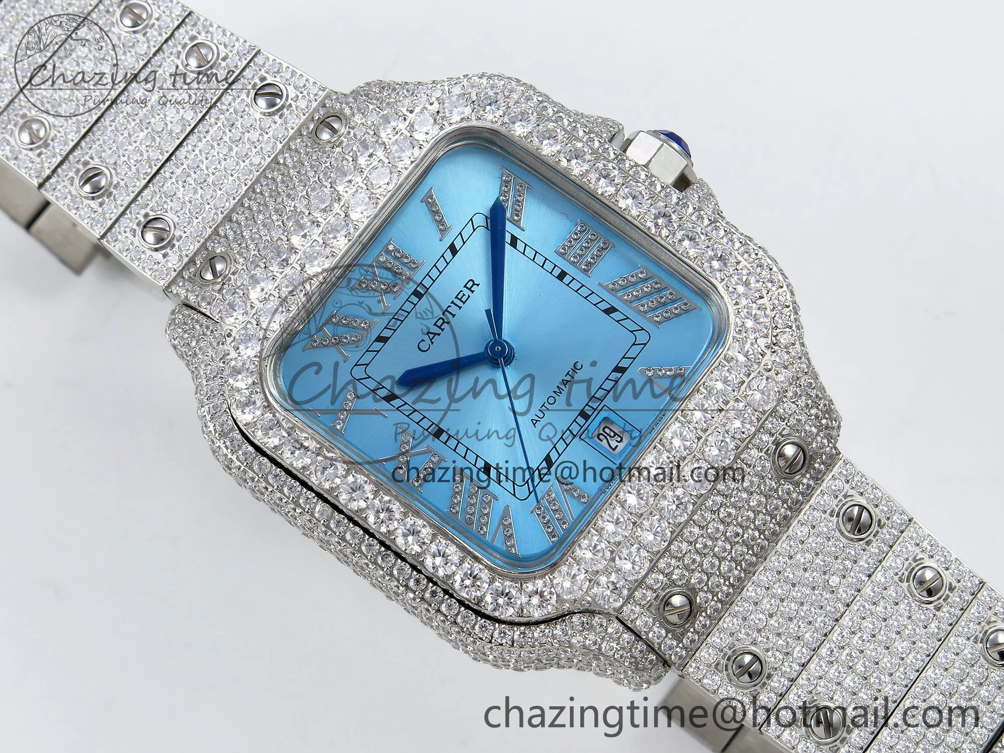 Santos De 40mm TWF 1:1 Best Edition Blue Dial 904L SS Case and Bracelet A2824