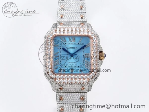Santos De 40mm TWF 1:1 Best Edition Blue Dial 904L SS RG Case and Bracelet A2824