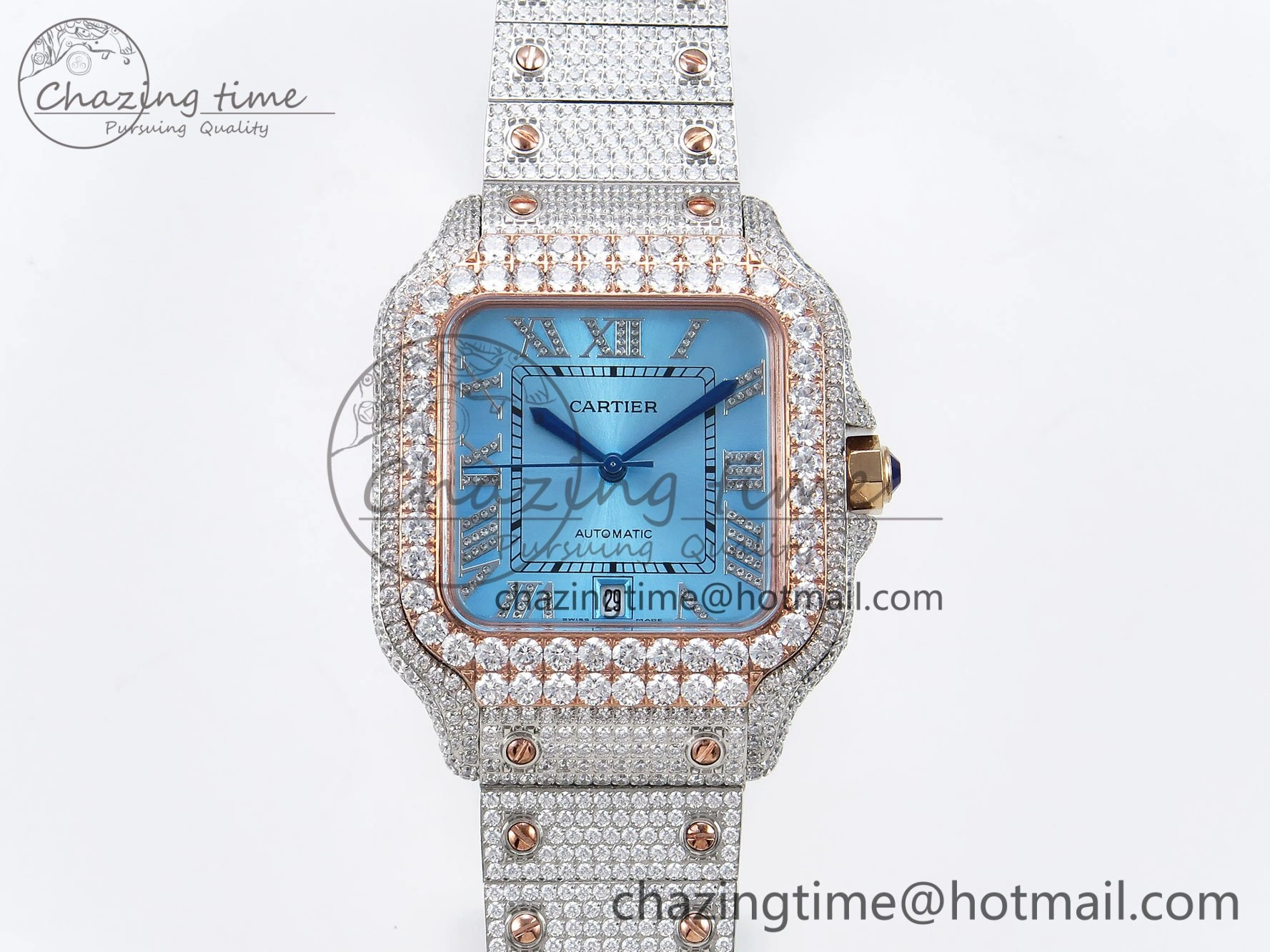 Santos De 40mm TWF 1:1 Best Edition Blue Dial 904L SS RG Case and Bracelet A2824