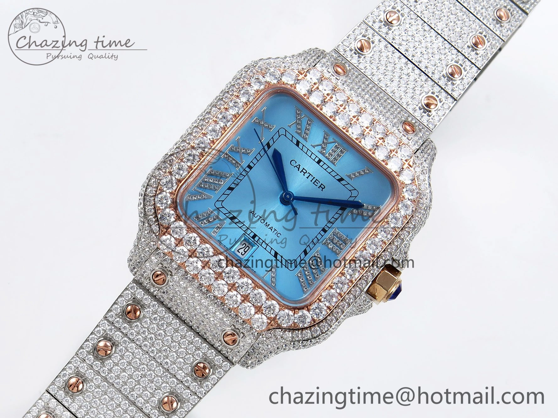 Santos De 40mm TWF 1:1 Best Edition Blue Dial 904L SS RG Case and Bracelet A2824