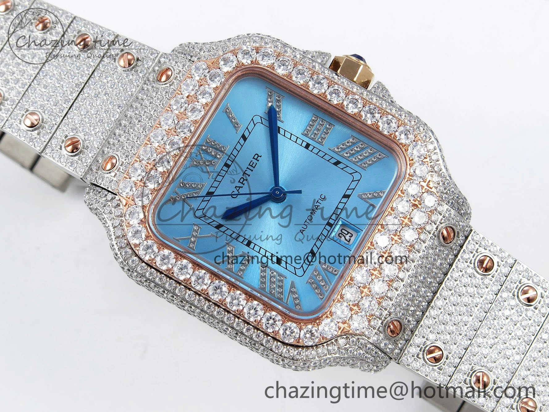 Santos De 40mm TWF 1:1 Best Edition Blue Dial 904L SS RG Case and Bracelet A2824