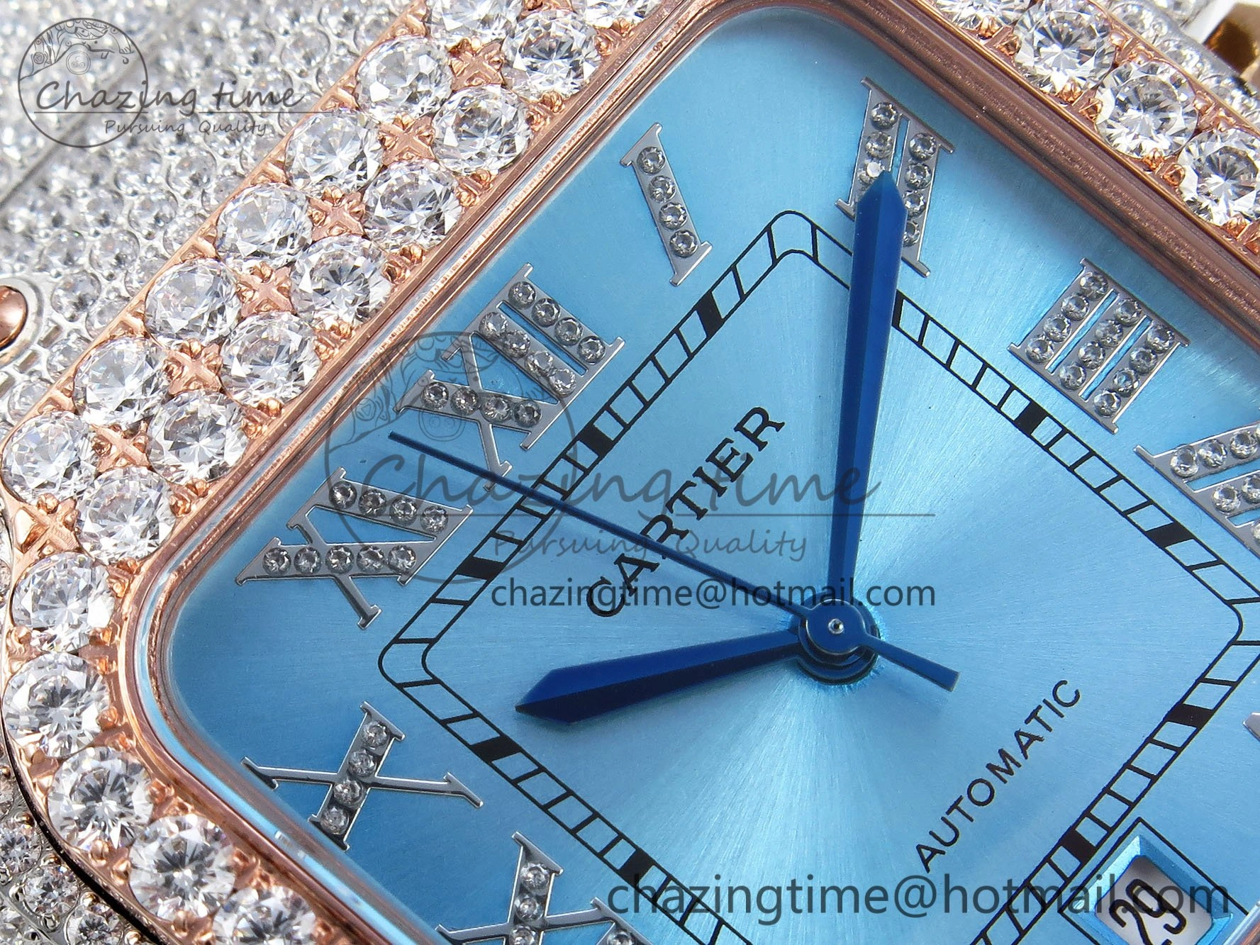 Santos De 40mm TWF 1:1 Best Edition Blue Dial 904L SS RG Case and Bracelet A2824