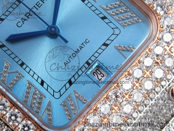 Santos De 40mm TWF 1:1 Best Edition Blue Dial 904L SS RG Case and Bracelet A2824
