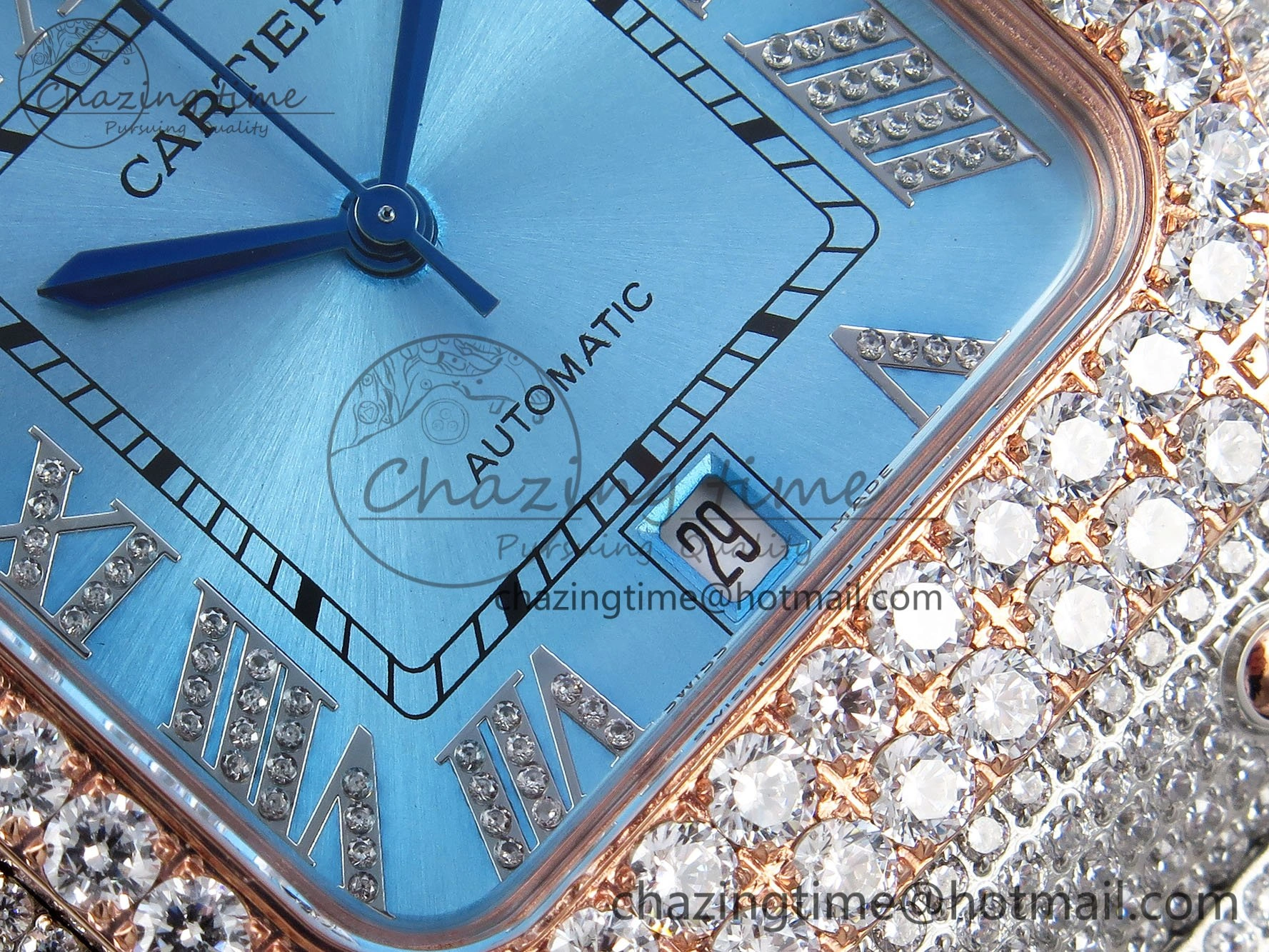 Santos De 40mm TWF 1:1 Best Edition Blue Dial 904L SS RG Case and Bracelet A2824