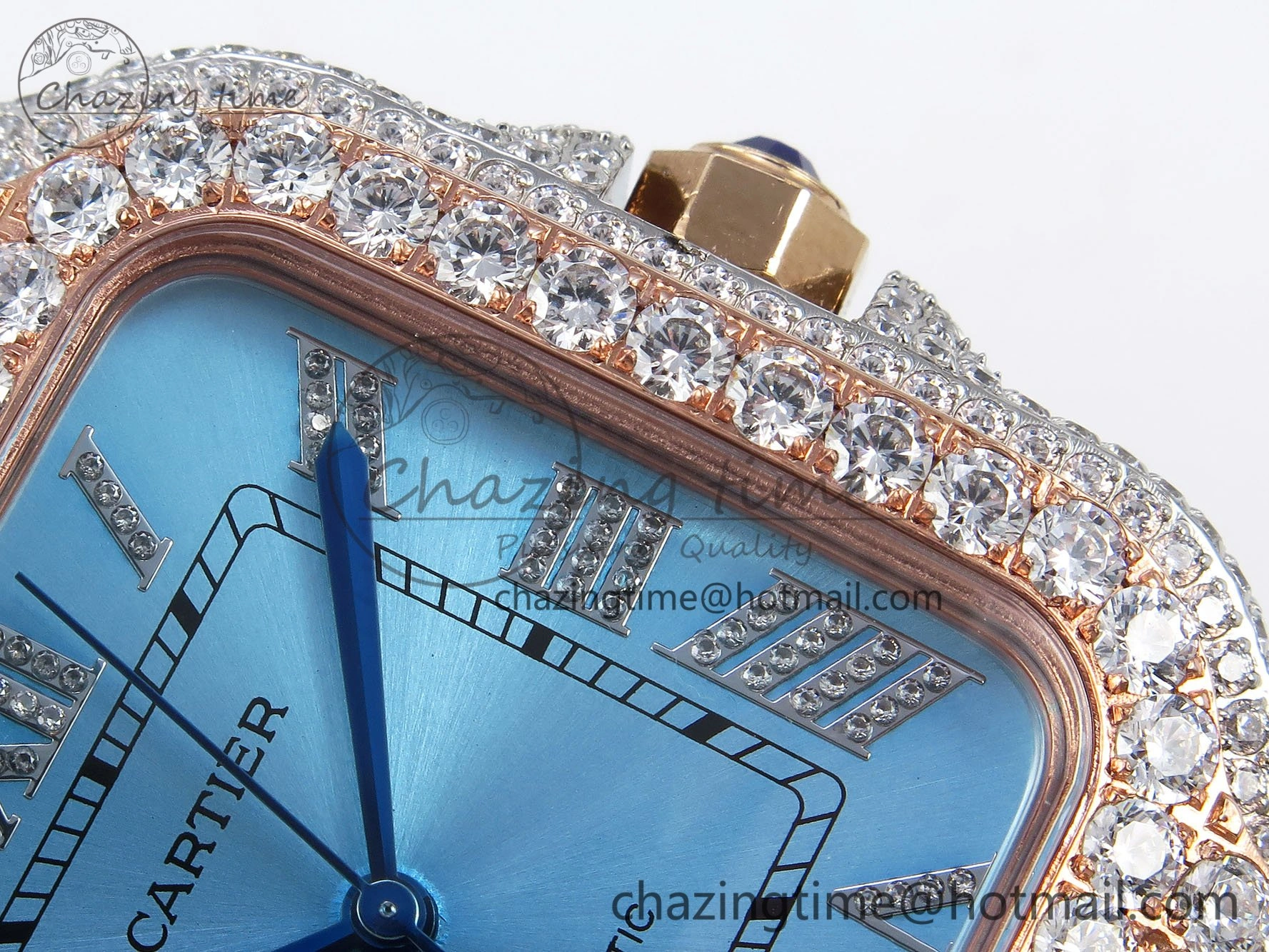 Santos De 40mm TWF 1:1 Best Edition Blue Dial 904L SS RG Case and Bracelet A2824