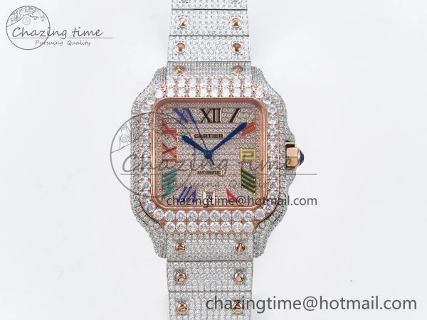 Santos De 40mm TWF 1:1 Best Edition RG Rainbow Dial 904L SS RG Case and Bracelet A2824