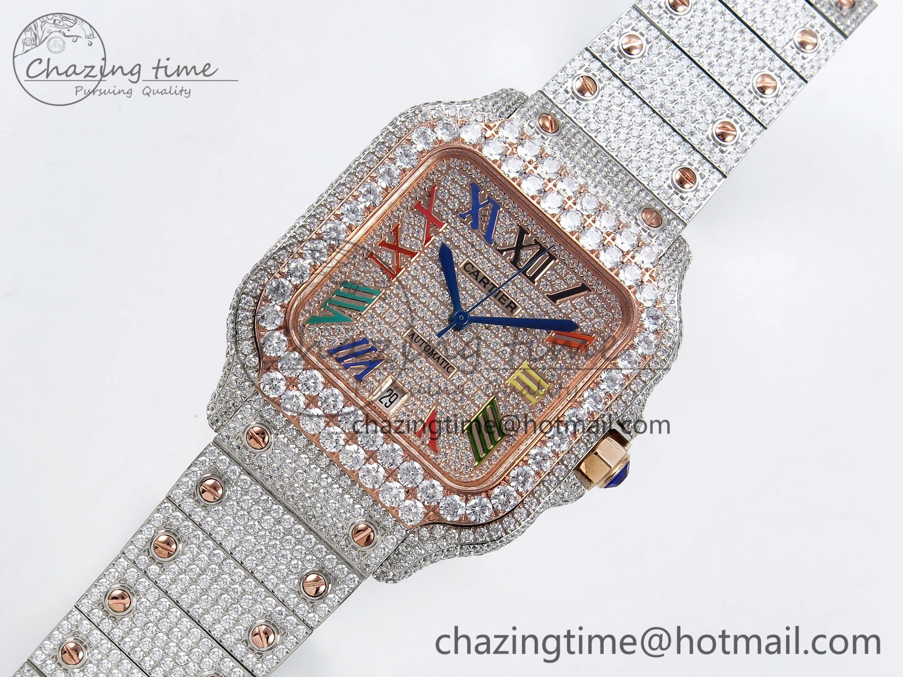 Santos De 40mm TWF 1:1 Best Edition RG Rainbow Dial 904L SS RG Case and Bracelet A2824