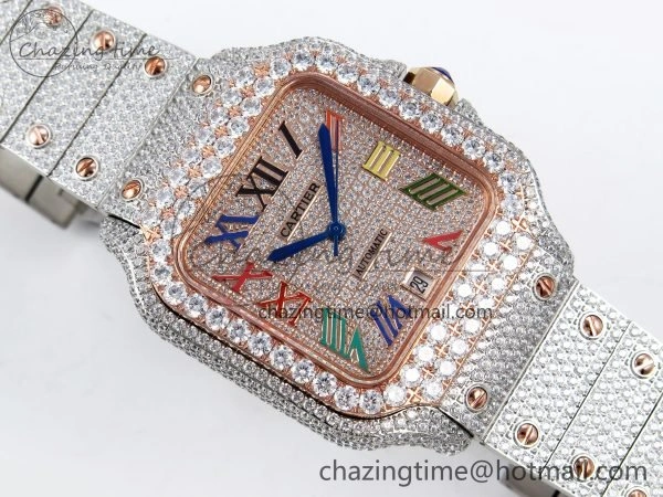 Santos De 40mm TWF 1:1 Best Edition RG Rainbow Dial 904L SS RG Case and Bracelet A2824