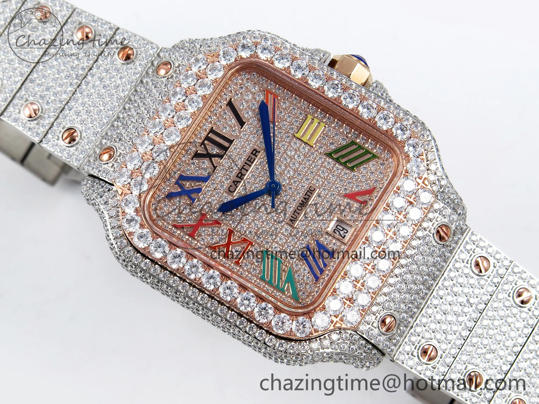 Santos De 40mm TWF 1:1 Best Edition RG Rainbow Dial 904L SS RG Case and Bracelet A2824