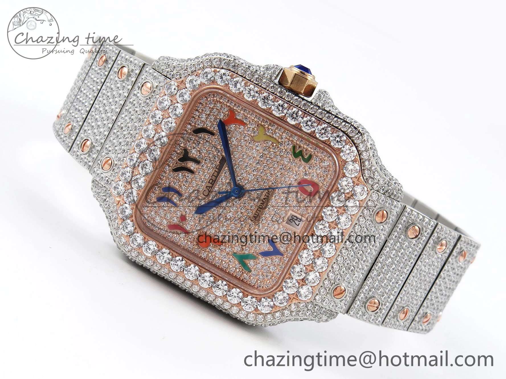 Santos De 40mm TWF 1:1 Best Edition RG Rainbow Dial 904L SS RG Case and Bracelet A2824