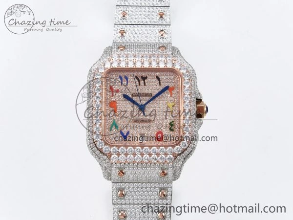 Santos De 40mm TWF 1:1 Best Edition RG Rainbow Dial 904L SS RG Case and Bracelet A2824