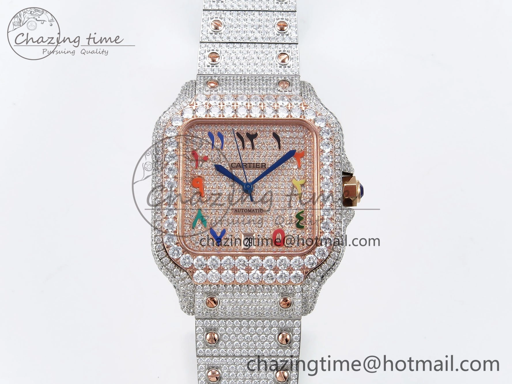 Santos De 40mm TWF 1:1 Best Edition RG Rainbow Dial 904L SS RG Case and Bracelet A2824