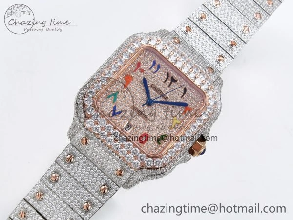 Santos De 40mm TWF 1:1 Best Edition RG Rainbow Dial 904L SS RG Case and Bracelet A2824