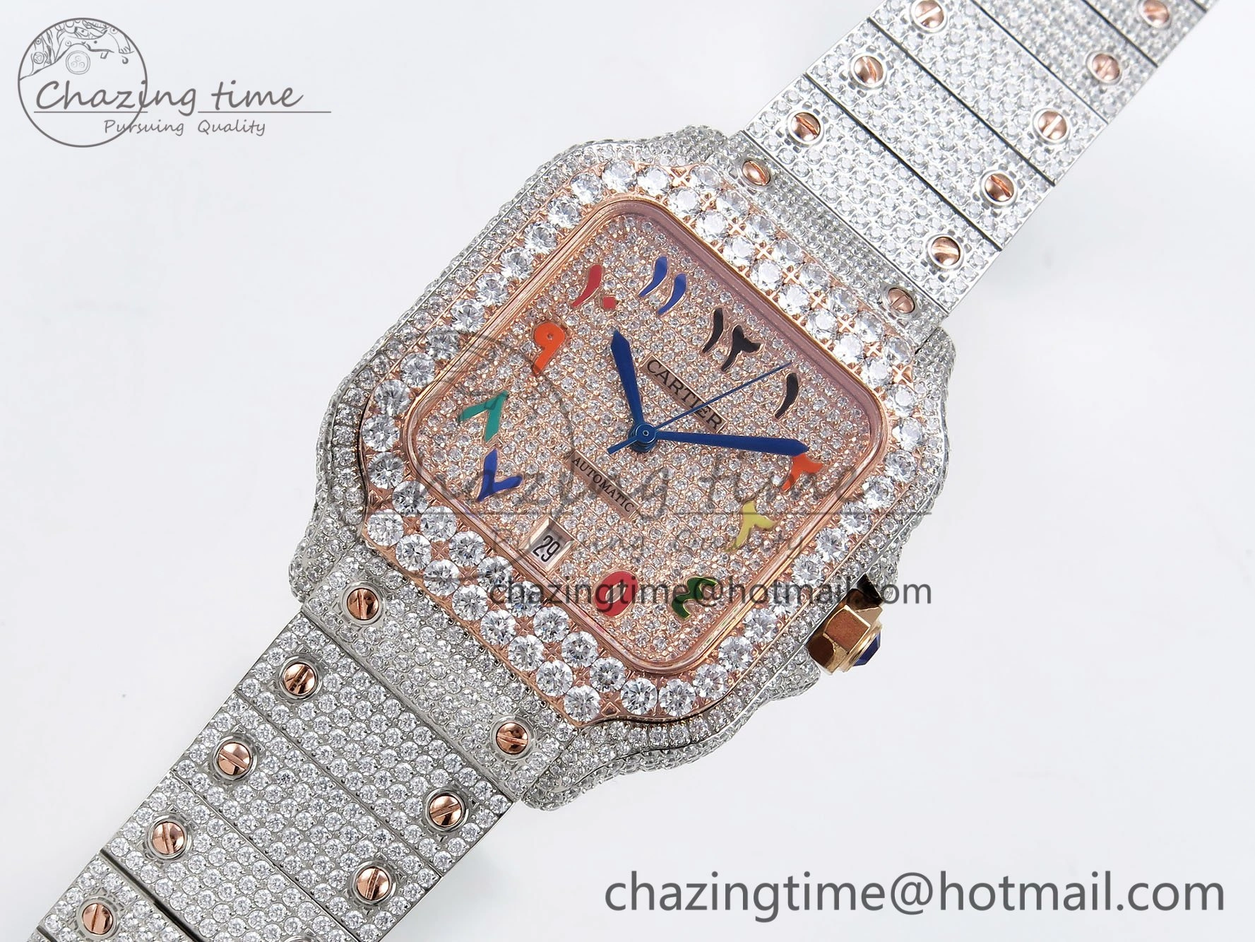 Santos De 40mm TWF 1:1 Best Edition RG Rainbow Dial 904L SS RG Case and Bracelet A2824