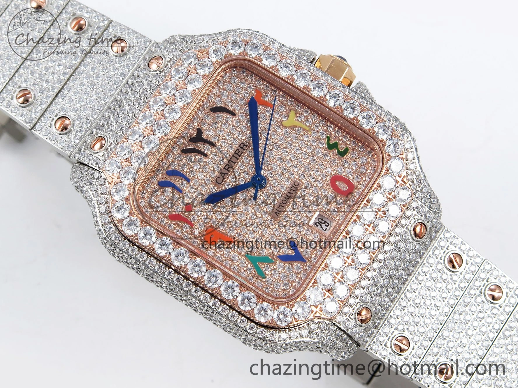 Santos De 40mm TWF 1:1 Best Edition RG Rainbow Dial 904L SS RG Case and Bracelet A2824