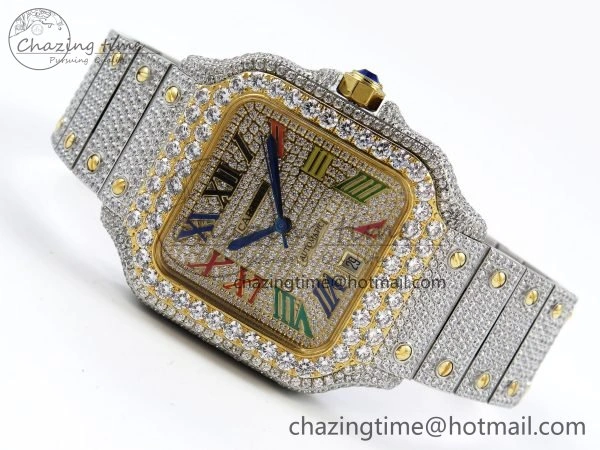 Santos De 40mm TWF 1:1 Best Edition Rainbow Dial 904L SS YG Case and Bracelet A2824