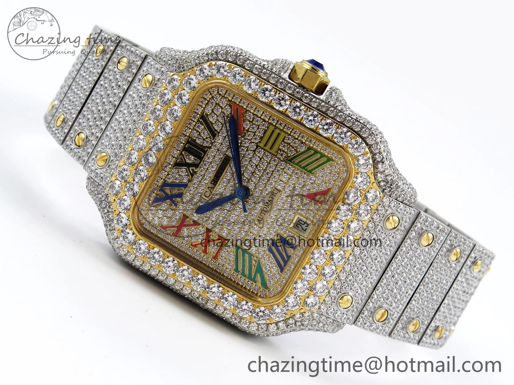 Santos De 40mm TWF 1:1 Best Edition Rainbow Dial 904L SS YG Case and Bracelet A2824