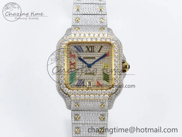 Santos De 40mm TWF 1:1 Best Edition Rainbow Dial 904L SS YG Case and Bracelet A2824