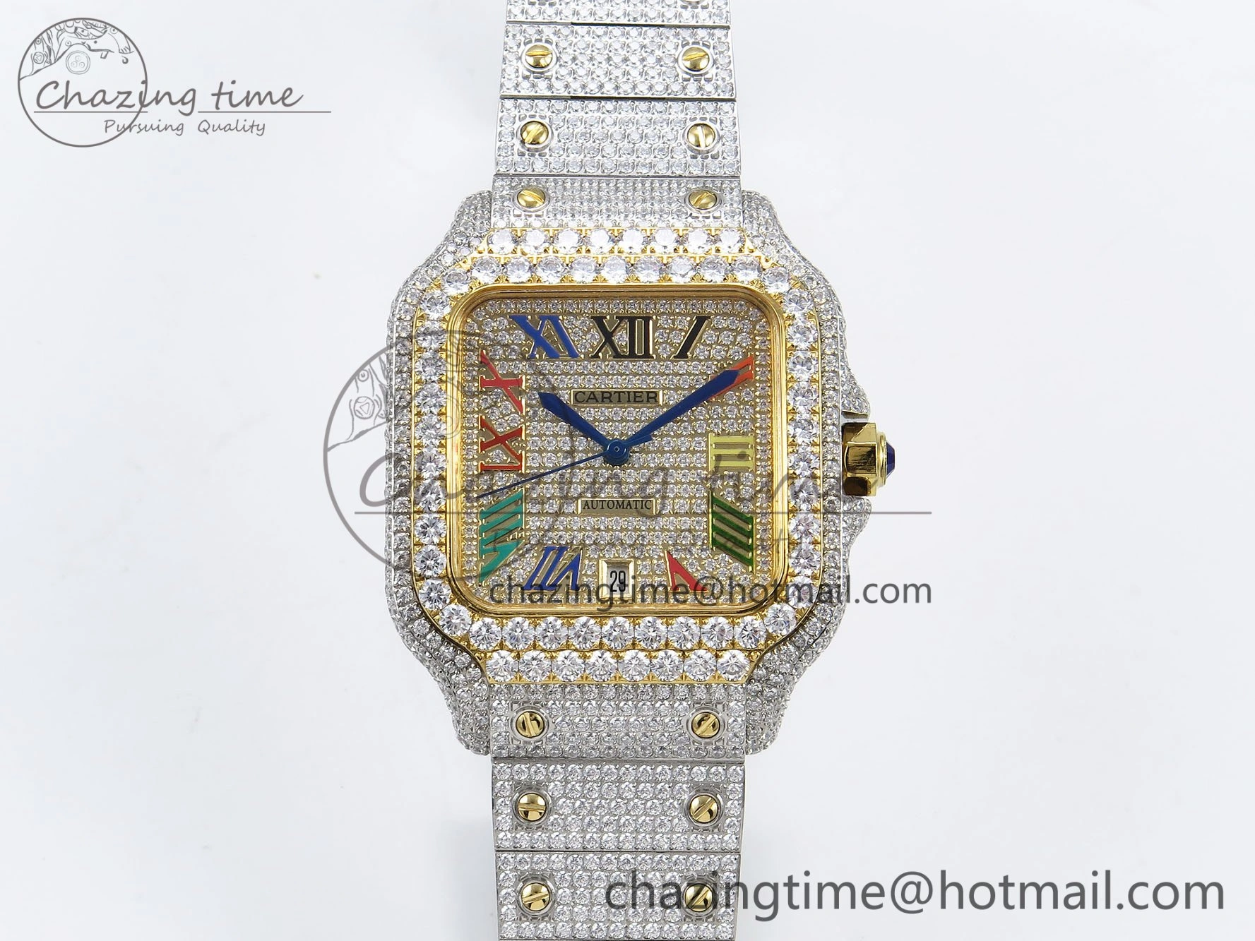Santos De 40mm TWF 1:1 Best Edition Rainbow Dial 904L SS YG Case and Bracelet A2824