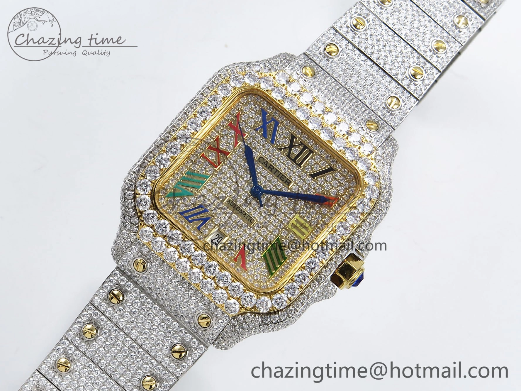 Santos De 40mm TWF 1:1 Best Edition Rainbow Dial 904L SS YG Case and Bracelet A2824