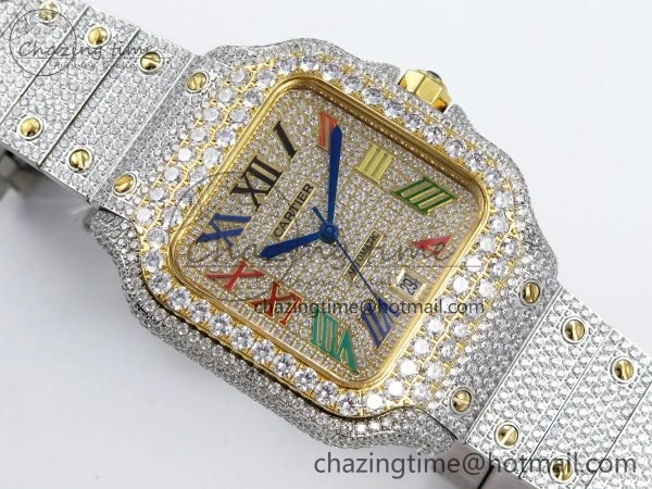 Santos De 40mm TWF 1:1 Best Edition Rainbow Dial 904L SS YG Case and Bracelet A2824