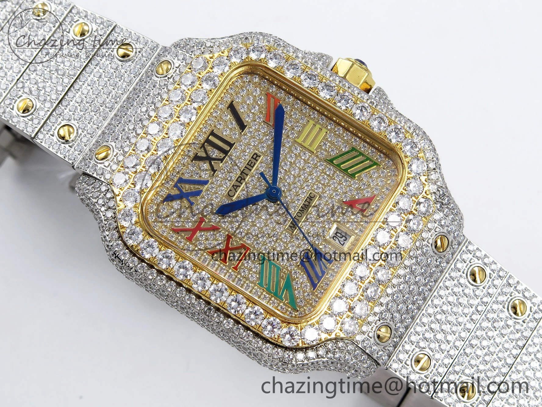 Santos De 40mm TWF 1:1 Best Edition Rainbow Dial 904L SS YG Case and Bracelet A2824