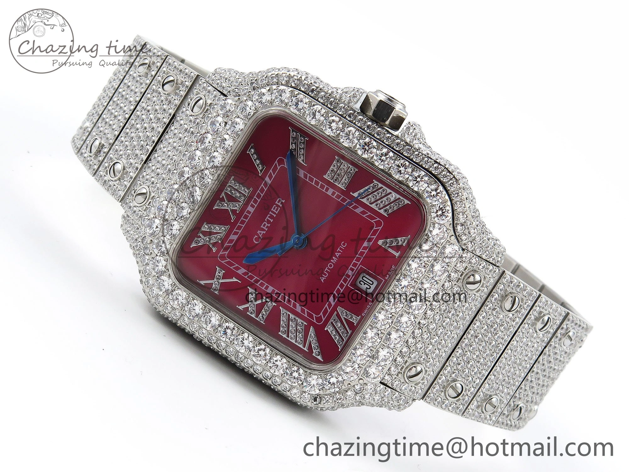 Santos De 40mm TWF 1:1 Best Edition Red Dial 904L SS Case and Bracelet A2824