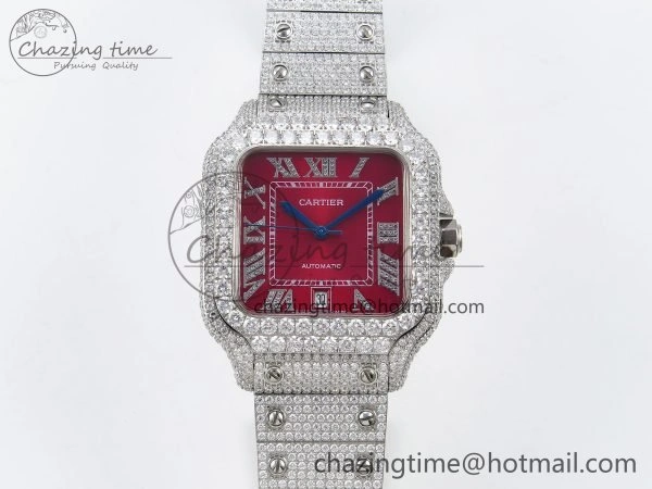 Santos De 40mm TWF 1:1 Best Edition Red Dial 904L SS Case and Bracelet A2824