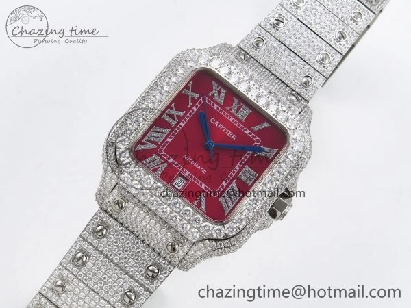 Santos De 40mm TWF 1:1 Best Edition Red Dial 904L SS Case and Bracelet A2824